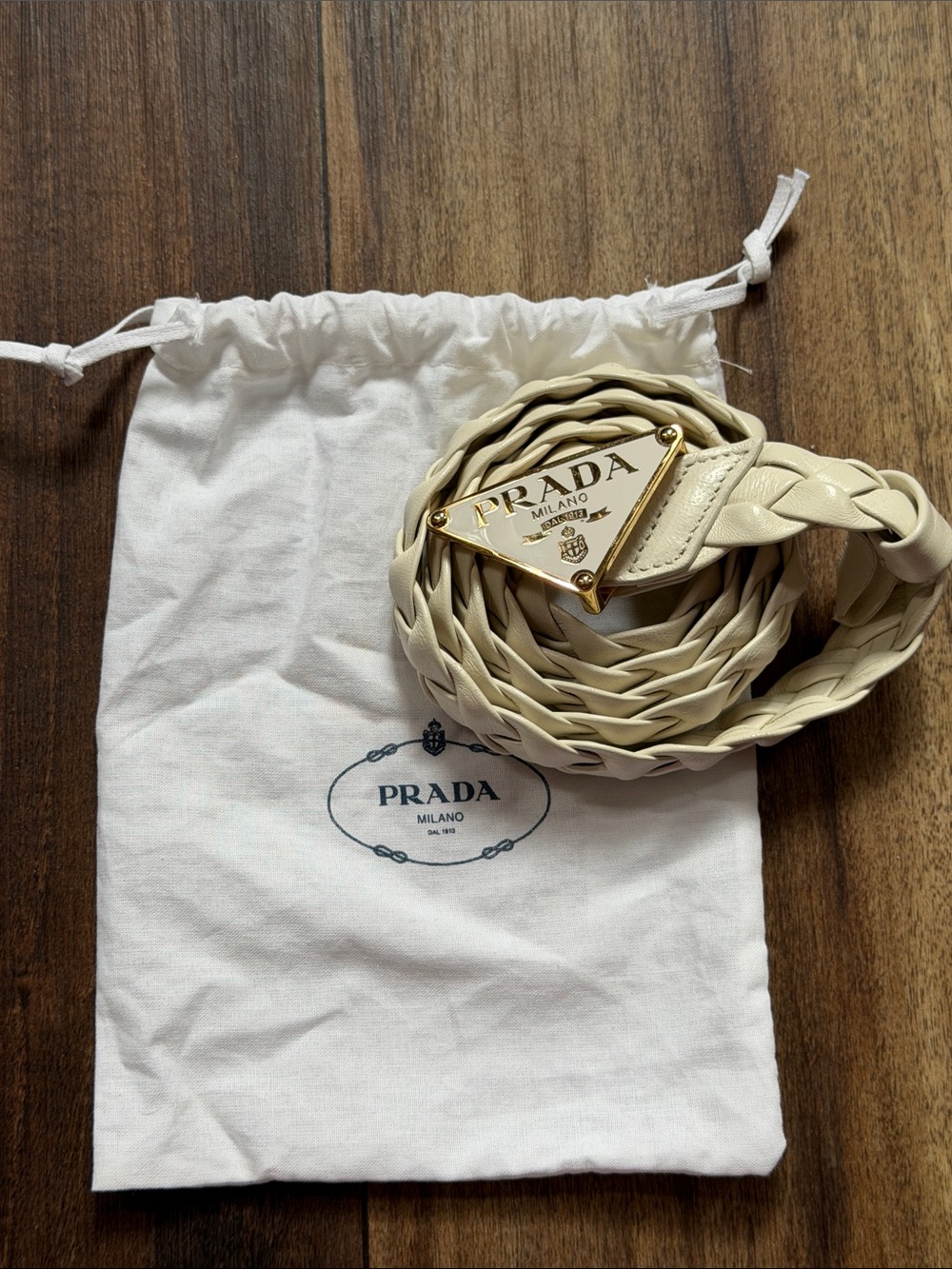 Authentic Prada Cream Braided Leather Belt Sz 75cm LIKE NEW